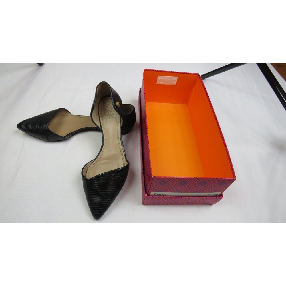 Tory Burch Viv flat pointed toe d’Orsay flats Black Gold Logo 7.5 with Box
